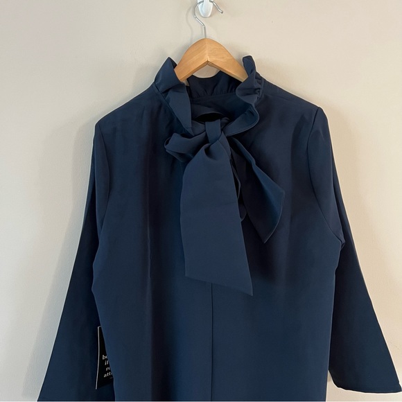Tuckernuck Daphne swing mini dress Ladies xxl navy blue ruffle neck bow back - Picture 9 of 9